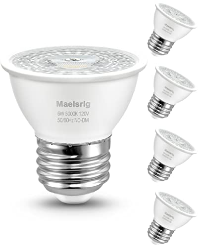 Maelsrlg PAR16 LED Short Neck Recessed Spotlight Bulb, 6W(60W Equivalent) Curio Cabinet Light Bulb, Flicker-Free, 600 Lumens, Daylight 5000K, E26 Medium Base, Non-Dimmable, 4-Pack