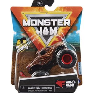 monster jam 2021 spin master 1:64 diecast monster truck with wheelie bar: arena favorites wolf's head