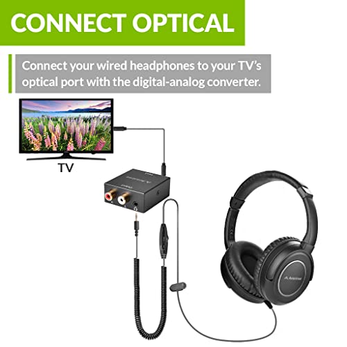 Avantree HF2039 Universal Compatible Wired TV Headphones, Simple to Use for Seniors, Extra Long Cord, Support Samsung, LG, Vizio, Sony, Support Both Digital Optical and Aux RCA Analog Audio Port