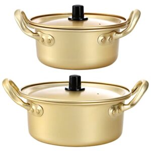 lyellfe 2 pack korea ramen pot with lid, fast noodles cooking pots, alluminum shin ramyun pot with handles, great for soup, curry, pasta and stew, 2 sizes