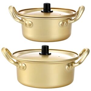 Lyellfe 2 Pack Korea Ramen Pot with Lid, Fast Noodles Cooking Pots, Alluminum Shin Ramyun Pot with Handles, Great for Soup, Curry, Pasta and Stew, 2 Sizes