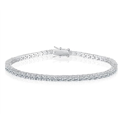 GMESME 18K White Gold Plated 3.0mm Cubic Zirconia Classic Tennis Bracelet 6.5 Inch