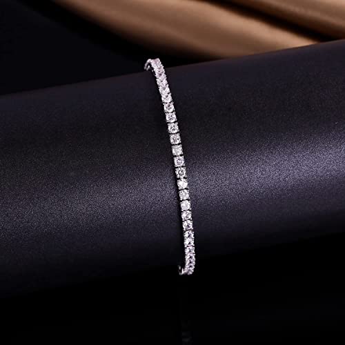 GMESME 18K White Gold Plated 3.0mm Cubic Zirconia Classic Tennis Bracelet 6.5 Inch