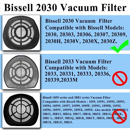 Aolleteau 4 Pack 2030 Vacuum Filters and 4 Pack Foam Filter Replacement for Bissell Vacuum Cleaner Models 2030, 2030L, 20303, 20306, 20307, 20309, 2030H, 2030V, 2030X, 2030Z