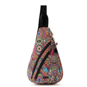 sakroots women's go sling backpack in nylon eco twill, rainbow wanderlust, one size