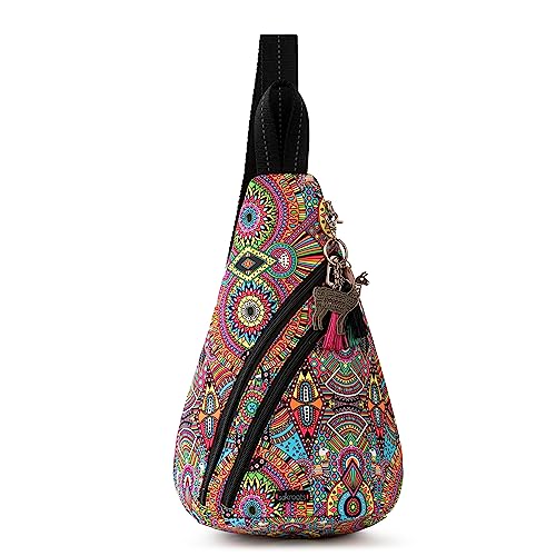 Sakroots Women's Go Sling Backpack in Nylon Eco Twill, Rainbow Wanderlust, One Size