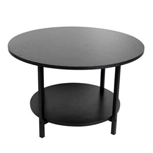 toysinthebox round coffee tables, accent table sofa table tea table with storage 2-tier for living room, office desk, balcony, wood desktop and metal legs, black 27.6 inches