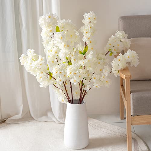 Hawesome Artificial Flowers Cherry Blossom Branches 42 Inch Fake Silk Cherry Blossom Flowers Arrangements for Wedding Party Home Decoration (White,3Pack)