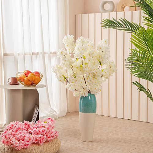 Hawesome Artificial Flowers Cherry Blossom Branches 42 Inch Fake Silk Cherry Blossom Flowers Arrangements for Wedding Party Home Decoration (White,3Pack)