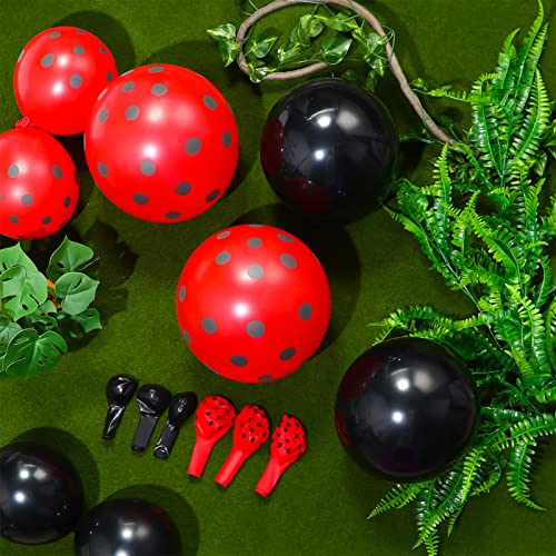 100 Pieces Ladybug Party Supplies Ladybug Balloons Black Red Polka Dots Latex Balloons Ladybird Spot Balloons Party Decor Birthday Wedding Supplies (Mixed Style,12 Inch, 10 Inch)
