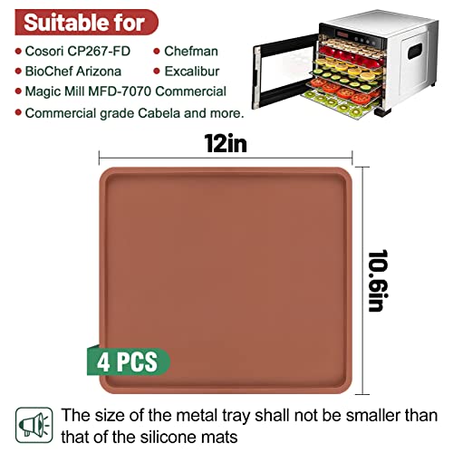 4PCS Silicone Dehydrator Mats with Edge - Silicone Sheets Compatible with Cosori CP267-FD, Nonstick Silicone Tray Liner, High Temperature Resistance Reusable for Fruits Meat Vegetables Herbs