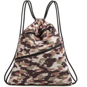 hsya drawstring backpack water resistant string bag with inside & outside zipper pockets large bag gym sack unisex