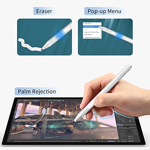 Pen for Surface - Stylus Pen for Microsoft Surface Pro 9/8/X/7/6/5/4/3/Surface 3/go/go 2/go 3/Book/Laptop/Studio - Palm Rejection Pencil for Windows, HP, ASUS - Silver