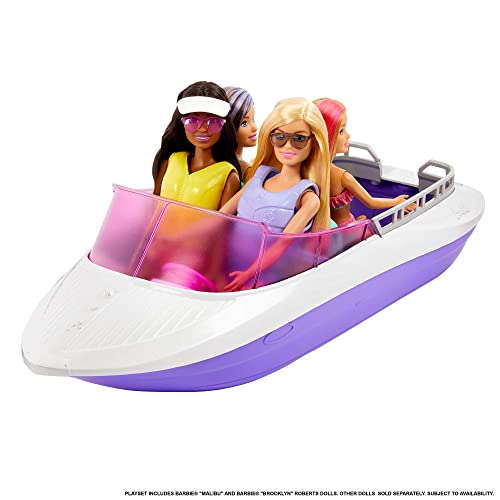 Barbie Mermaid Power Dolls & Toy Boat Playset, "Malibu" & "Brooklyn" in 18-in Floating Boat with See-Through Bottom & Accessories