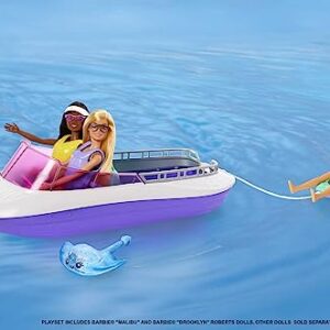 Barbie Mermaid Power Dolls & Toy Boat Playset, "Malibu" & "Brooklyn" in 18-in Floating Boat with See-Through Bottom & Accessories
