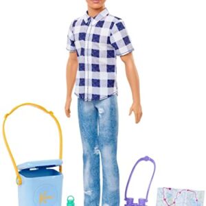 Barbie It Takes Two Doll & Accessories, Camping Set with Cooler, Map & More, Blonde Ken Doll with Blue Eyes in Plaid Shirt