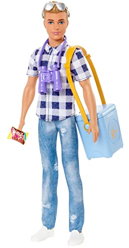 Barbie It Takes Two Doll & Accessories, Camping Set with Cooler, Map & More, Blonde Ken Doll with Blue Eyes in Plaid Shirt