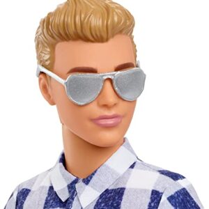 Barbie It Takes Two Doll & Accessories, Camping Set with Cooler, Map & More, Blonde Ken Doll with Blue Eyes in Plaid Shirt