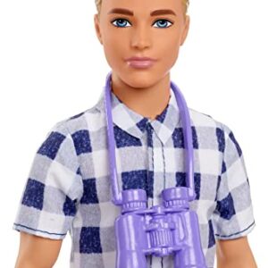 Barbie It Takes Two Doll & Accessories, Camping Set with Cooler, Map & More, Blonde Ken Doll with Blue Eyes in Plaid Shirt