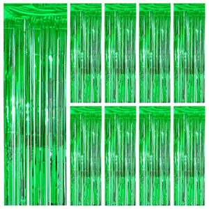sdfsdf 9 pack 3.3 x 8.2 ft foil curtains fringe curtains tinsel backdrop metallic shimmer curtains photo booth props for birthday wedding party christmas decorations (green)