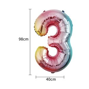 Chaungfu Crown 40 inch Large Happy Birthday Number Foil Balloon Birthday Party Decorations Supplies 30th Birthday Party Decorations Gradient Color Number Balloon 30 with Mini Crown, Multi-colored