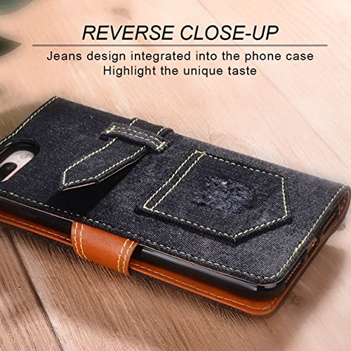 Case Compatible with Oppo Reno 6 Pro 5G,Leather Flip Case with Card Slot,Stand Holder and Buttoned Magnetic Closure,Jeans Fabric Case for Oppo Reno 6 Pro 5G