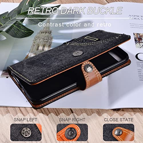 Case Compatible with Oppo Reno 6 Pro 5G,Leather Flip Case with Card Slot,Stand Holder and Buttoned Magnetic Closure,Jeans Fabric Case for Oppo Reno 6 Pro 5G