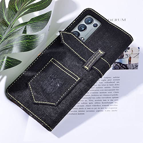 Case Compatible with Oppo Reno 6 Pro 5G,Leather Flip Case with Card Slot,Stand Holder and Buttoned Magnetic Closure,Jeans Fabric Case for Oppo Reno 6 Pro 5G