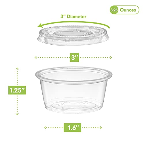 (3.25 oz - 100 Sets) Clear Diposable Plastic Portion Cups With Lids, Small Mini Containers For Portion Controll, Jello Shots, Meal Prep, Sauce Cups, Slime, Condiments, Medicine, Dressings,