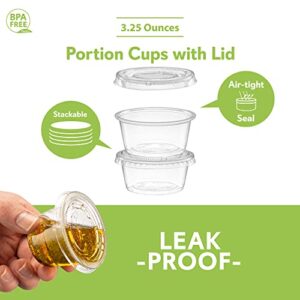 (3.25 oz - 100 Sets) Clear Diposable Plastic Portion Cups With Lids, Small Mini Containers For Portion Controll, Jello Shots, Meal Prep, Sauce Cups, Slime, Condiments, Medicine, Dressings,