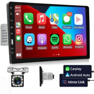 single din apple carplay car stereo with android auto, podofo 9" hd touchscreen bluetooth car radio supports fm/am radio mirror link swc,car audio receivers with backup camera/external mic/usb