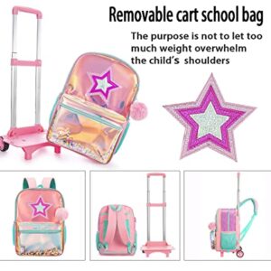 JSMNIAI Girls Rolling Backpacks Wheels Roller Backpack Laptop Travel Luggage with Lunch Box for Elementary Girls Students