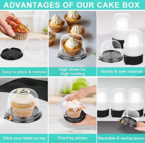 Cupcake Boxes, Individual Cake Container, 100 Pcs Single Disposable Clear Plastic Deep Dome Cupcakes Holders with Lid for Home Shop Party Birthday Wedding Holiday, Cookie Cakes Brownie Storage Carrier