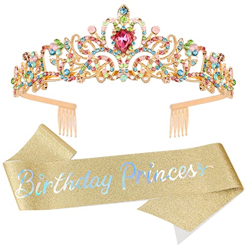 Birthday Girl Tiara, Princess Crown with Birthday Sash, Birthday Girl Headband, Birthday Crowns for Women, Happy Birthday Decorations, Birthday Party Supplies