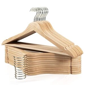 edergoo wooden hangers 20 pack, non-slip wood hangers with 360° swivel hook & notches, slim coat hangers for shirt, suit, jacket, dress, natural