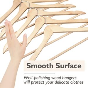 Edergoo Wooden Hangers 20 Pack, Non-Slip Wood Hangers with 360° Swivel Hook & Notches, Slim Coat Hangers for Shirt, Suit, Jacket, Dress, Natural