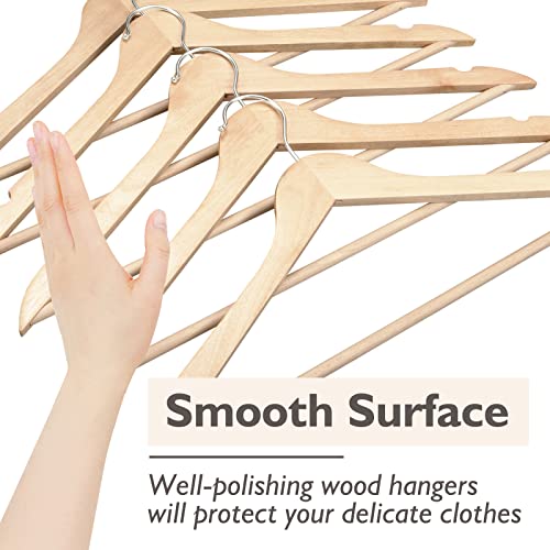 Edergoo Wooden Hangers 20 Pack, Non-Slip Wood Hangers with 360° Swivel Hook & Notches, Slim Coat Hangers for Shirt, Suit, Jacket, Dress, Natural