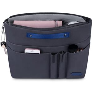 hyfanstr purse organizer insert for handbags,tote bag organizer insert zipper bag for women, handbag organizer inside liner with 15 pockets, gray l