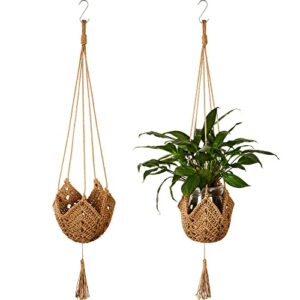 shappy 2 packs macrame plant hangers jute crochet plant indoor boho hanger large hanging wall plants with 2 s shaped hooks for outdoor home decorations fence planters plant flower pots