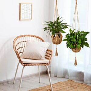 Shappy 2 Packs Macrame Plant Hangers Jute Crochet Plant Indoor Boho Hanger Large Hanging Wall Plants with 2 S Shaped Hooks for Outdoor Home Decorations Fence Planters Plant Flower Pots
