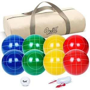 vssal 107mm official bocce ball set regulation size and weight 920g/2.03lbs for professional tournament competition, backyard, lawn, beach games with 8 balls, pallino, carrying bag, measuring rope