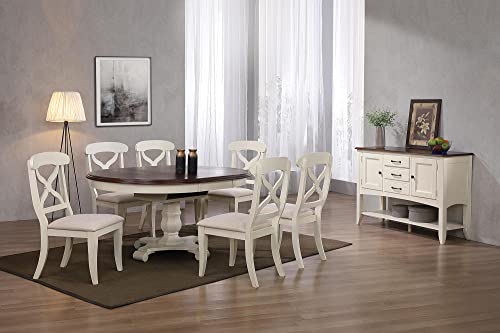 Sunset Trading Andrews 8 Piece 48" Round or 66" Oval Extendable Butterfly Leaf Table | Side Board | Antique White and Chestnut Brown | Seats 6 Dining Room Sets, Two Size Extension