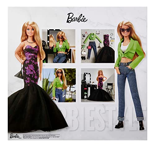 Barbie ​BarbieStyle Fashion Studio Set with Fully Posable Doll (Blonde), Vanity with Mirror & Chair, 2 Looks, 3 Pairs of Shoes & 15 Accessories, HBX98
