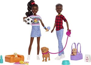 barbie it takes two doll & accessories, twins playset with brother & sister dolls, 3 pet puppies & 10+ accessories