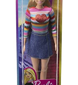 Barbie It Takes Two Doll, Malibu Fashion Doll with Blonde Hair, Rainbow Shirt, Denim Skirt & Pink Shoes