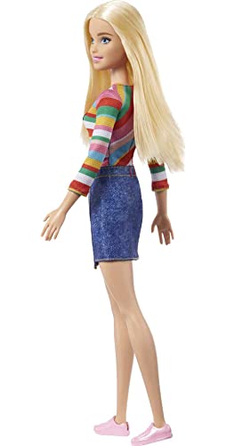 Barbie It Takes Two Doll, Malibu Fashion Doll with Blonde Hair, Rainbow Shirt, Denim Skirt & Pink Shoes