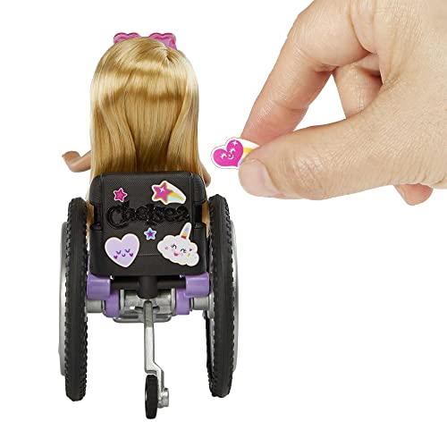 Barbie Chelsea Doll & Wheelchair with Moving Wheels, Ramp, Sticker Sheet & Accessories, Small Doll with Blond Hair