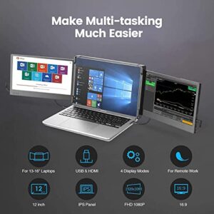 Teamgee Portable Monitor for Laptop, 12” Full HD IPS Display, Dual Triple Monitor Screen Extender, HDMI/USB-A/Type-C Plug and Play for Windows, Chrome & Mac, Work with 13”-16” Laptops