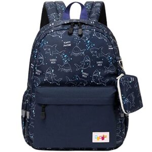 mygreen 14 inch backpack for boys girls, kids backpacks for preschool, kindergarten, elementary with adjustable padded straps shark blue