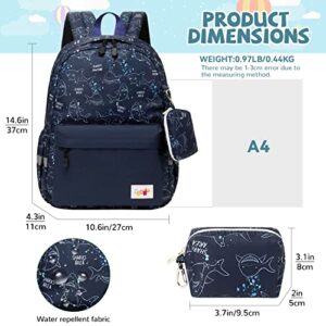 mygreen 14 Inch Backpack for Boys Girls, Kids Backpacks for Preschool, Kindergarten, Elementary with Adjustable Padded Straps Shark Blue